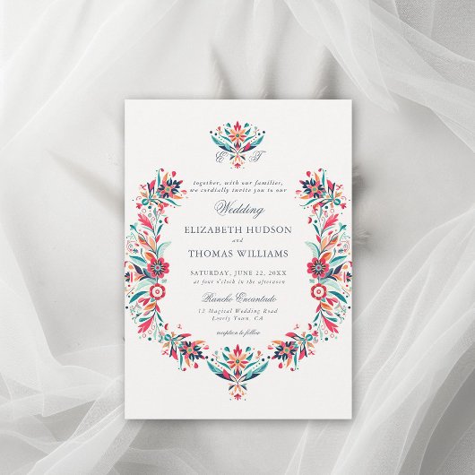 Invitation Cadre Floral Rancho mexicain Élégant Mariage Crest