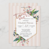 Invitation Cadre floral rayé 21e fête d'anniversaire (Devant / Derrière)