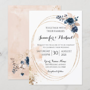 Invitation Cadre floral rond géométrique moderne élégant doré