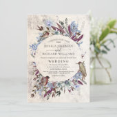 Invitation Cadre floral rustique avec oiseaux (Debout devant)