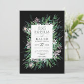 Invitation Cadre floral rustique en noir de minuit (Debout devant)