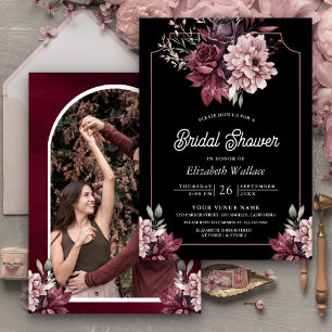 Invitation Cadre Floral Sombre et Mystérieux Photo Fête de Ma
