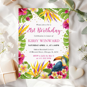 Invitation Cadre floral tropical à l'aquarelle pour l'anniver