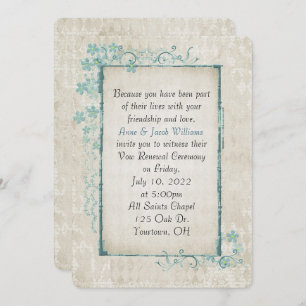 Invitation cadre floral turquoise antique pour Vow Renewal