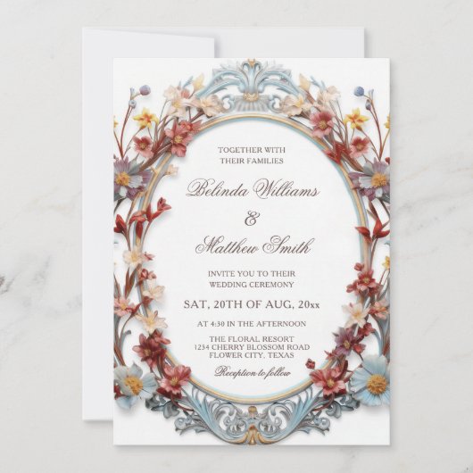 Invitation Cadre floral victorien 3D élégant (Devant)