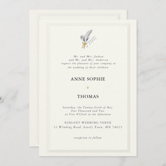 Invitation Cadre formel classique Lys de printemps de vallée  (Devant / Derrière)