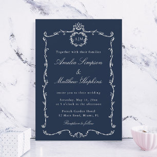 Invitation Cadre français Classique Moderne Mariage Bleu Nuit