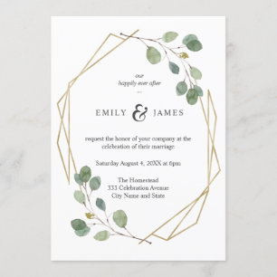 Invitation Cadre Geo Gold avec Mariage Eucalyptus Aquarelle