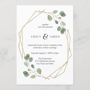 Invitation Cadre Geo Gold avec Mariage Eucalyptus Aquarelle