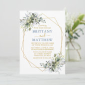 Invitation Cadre Geo vert Mariage Dusty Blue Gold (Debout devant)