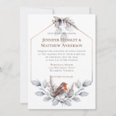 Invitation Cadre géométrique Argent gris rouille Feuille Bird (Devant)