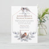 Invitation Cadre géométrique Argent gris rouille Feuille Bird (Debout devant)