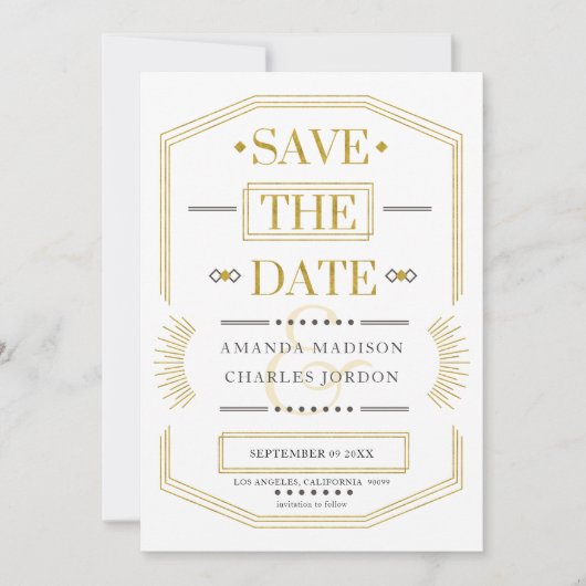 Invitation Cadre géométrique Art déco pour sauvegarder la dat (Devant)