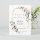 Invitation Cadre géométrique aux coquelicots rose poudré et i (Debout devant)