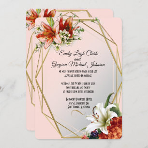 Invitation Cadre géométrique avec Mariage de Lys tropicaux