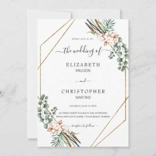 Invitation Cadre géométrique Boho vert Code QR Mariage RSVP (Devant)