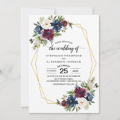 Invitation Cadre géométrique Bourgogne Mariage de fleurs de m (Devant)