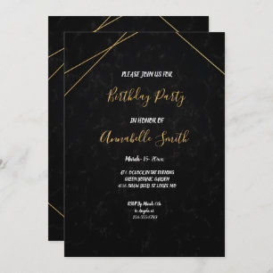 Invitation Cadre géométrique Chic Black & Gold Fête d'anniver