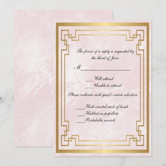 Invitation Cadre géométrique doré avec réponse de mariage en (Devant / Derrière)