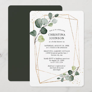 Invitation Cadre Géométrique Doré Eucalyptus pour la Mariée