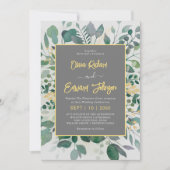 Invitation Cadre géométrique élégant feuillage, mariage gris (Devant)