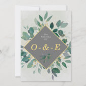 Invitation Cadre géométrique élégant feuillage, mariage gris (Dos)