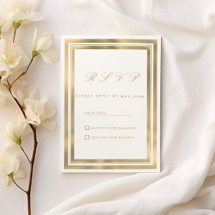 Invitation Cadre géométrique en or blanc RSVP