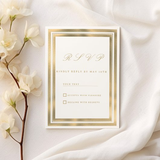 Invitation Cadre géométrique en or blanc RSVP