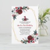 Invitation Cadre géométrique Fleurs Bourgogne Premier anniver (Debout devant)