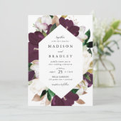 Invitation Cadre géométrique floral de prune foncée | MARIAGE (Debout devant)