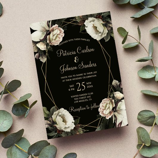 Invitation Cadre géométrique floral d'hiver mariage