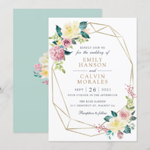 Invitation Cadre géométrique Floral Jaune Vert Jaune Or