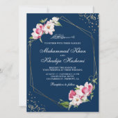 Invitation Cadre géométrique floral Marine bleu Mariage islam (Devant)