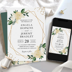 Invitation Cadre géométrique moderne Nature Vert Mariage Flor