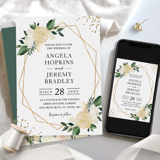 Invitation Cadre géométrique moderne Nature Vert Mariage Flor