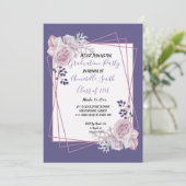 Invitation Cadre géométrique moderne violet Floral Graduation (Debout devant)
