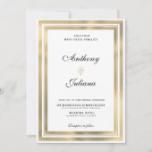 Invitation Cadre géométrique or blanc de luxe mariage élégant (Devant)