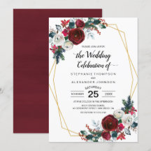 Cadre géométrique Or Bourgogne Fleurs d'hiver