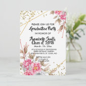 Invitation Cadre géométrique Or Rose Floral Graduation (Debout devant)
