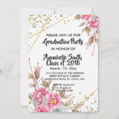 Invitation Cadre géométrique Or Rose Floral Graduation (Devant)