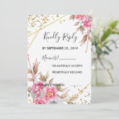 Invitation Cadre géométrique or rose floral RSVP (Debout devant)