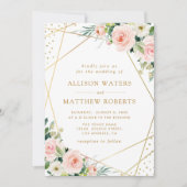 Invitation Cadre géométrique or rose mariage floral (Devant)