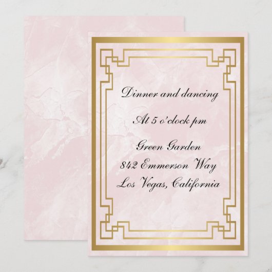 Invitation Cadre géométrique or rose mariage réception de mar (Devant / Derrière)