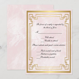 Invitation Cadre géométrique or rose mariage réponse