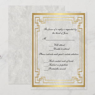Invitation Cadre géométrique oré mariage marbre blanc RSVP