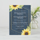 Invitation Cadre géométrique Sunflower bleu marine Mariage ru (Debout devant)