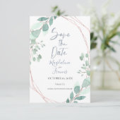 Invitation cadre géométrique verdure délicate save the date (Debout devant)