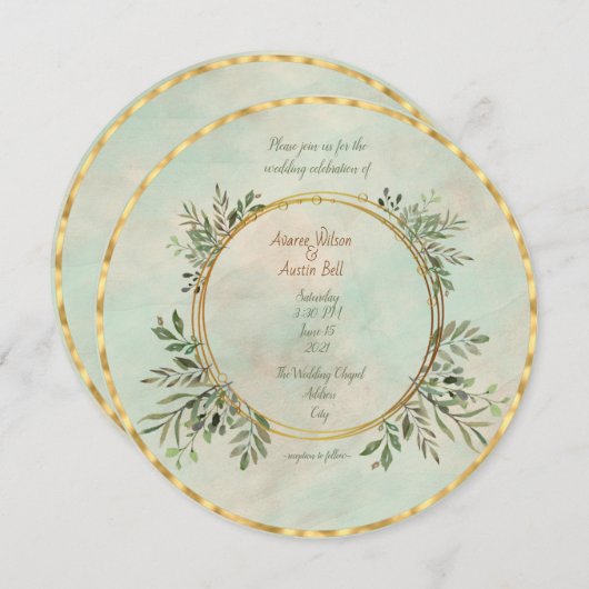 Invitation Cadre géométrique vert et or (Devant / Derrière)