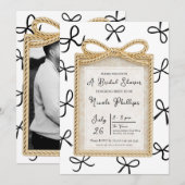 Invitation Cadre Gold Bow & Little Black Bows Fête des mariée (Devant / Derrière)