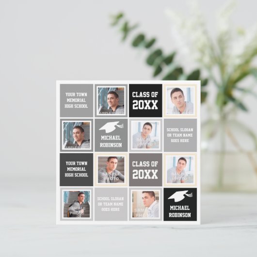 Invitation Cadre gris et noir de base de photo de fête de (Debout devant)